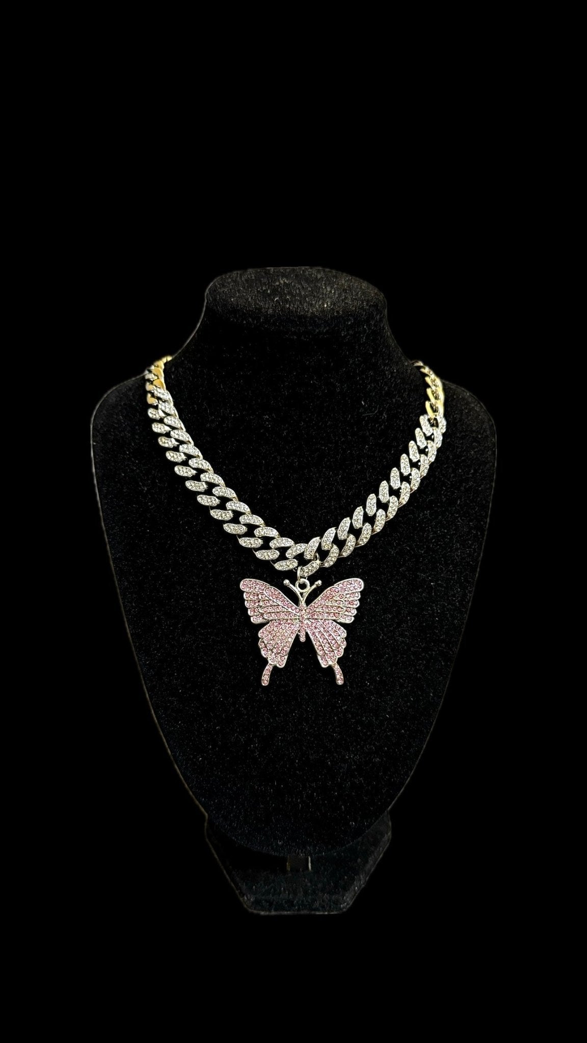 Colier Half Cuban Clasic Butterfly Pink - Icedout.nm